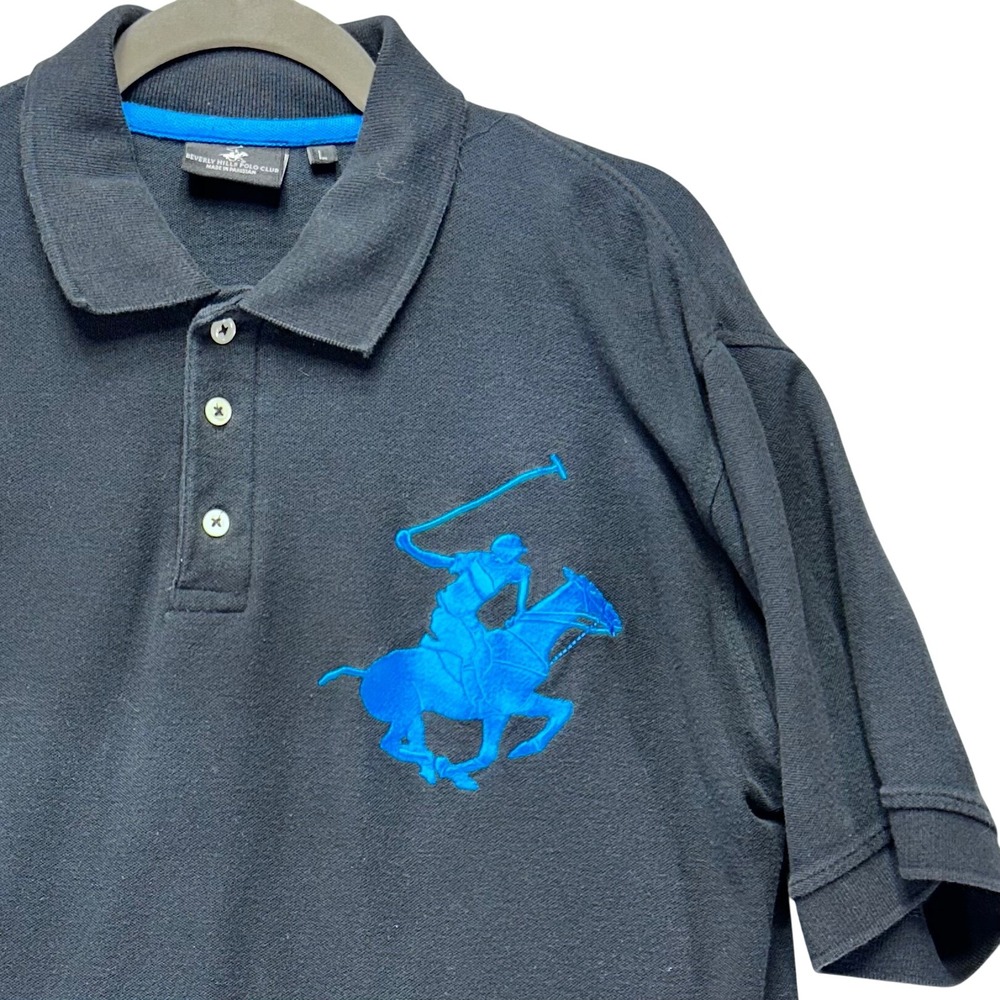 Beverly Hills Polo Club Polo Shirt Mens L Black Big Logo Preppy Streetwear